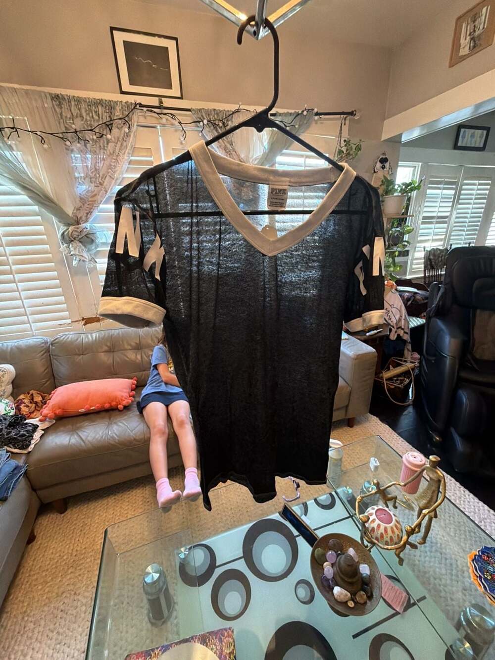 PINK Victoria's Secret Jersey Size S Black Burnout V-Neck Tee